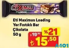 ETİ MAXİMUS LOADİNG YER FISTIKLI BAR ÇİKOLATA 50 G fiyat ve kampanya bilgisi